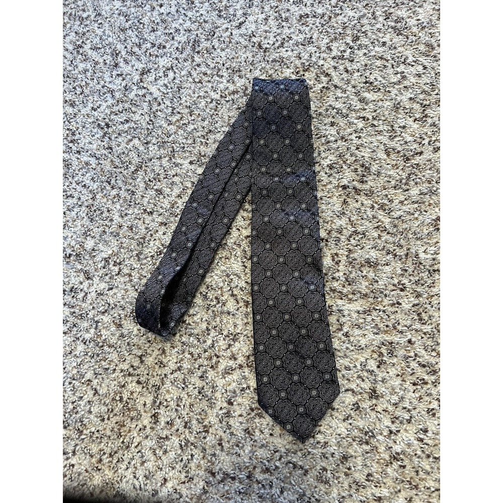 CANALI Gray Geometric Tie 100% silk mens Woven Floral Tie